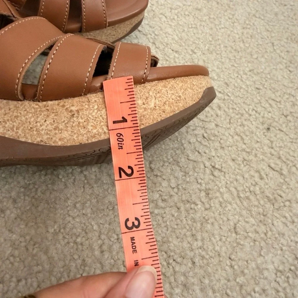 Clarks Collection Women x Jane Leather Tan Brown Strappy Wedge Sandals 9.5 M